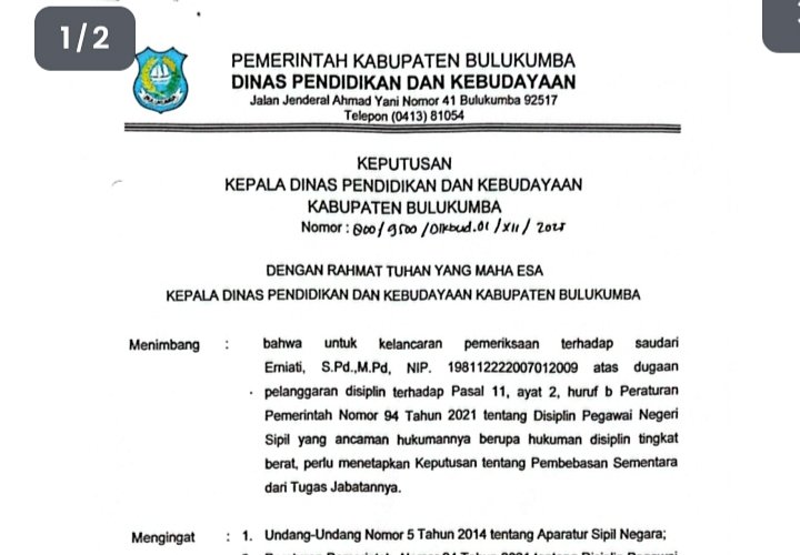 Disorot Publik, SK Pembebasan Sementara Kepsek SDN 175 Bulo-Bulo Dinilai Cacat Prosedur